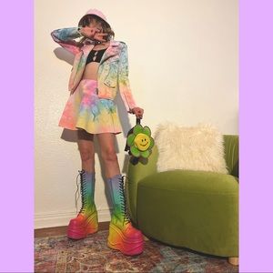 UNIF rainbow tie dye neoprene moto jacket